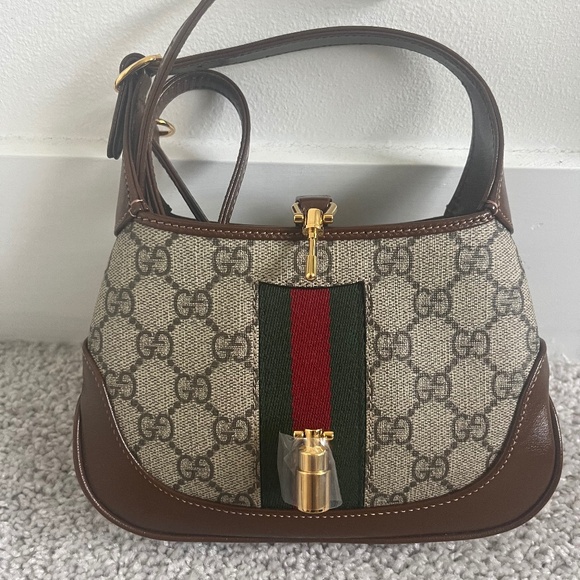 Gucci Jackie 1961 Shoulder Bag Mini Beige/Brown Canvas/Leather - Picture 1 of 5